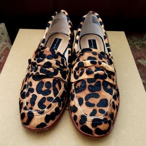 Steven by Steve Madden size 8 1/2 real fur leopard print leather Loafer